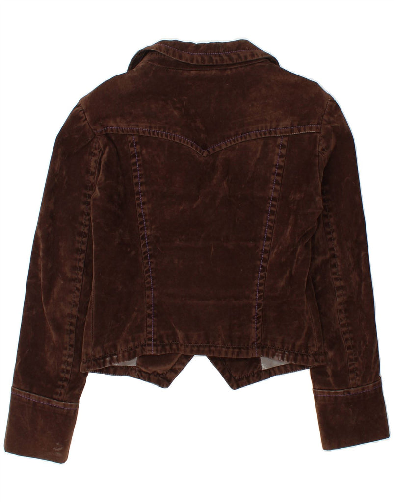 MISS SIXTY Womens Crop 3 Button Blazer Jacket UK 12 Medium Brown Cotton Vintage Miss Sixty and Second-Hand Miss Sixty from Messina Hembry 