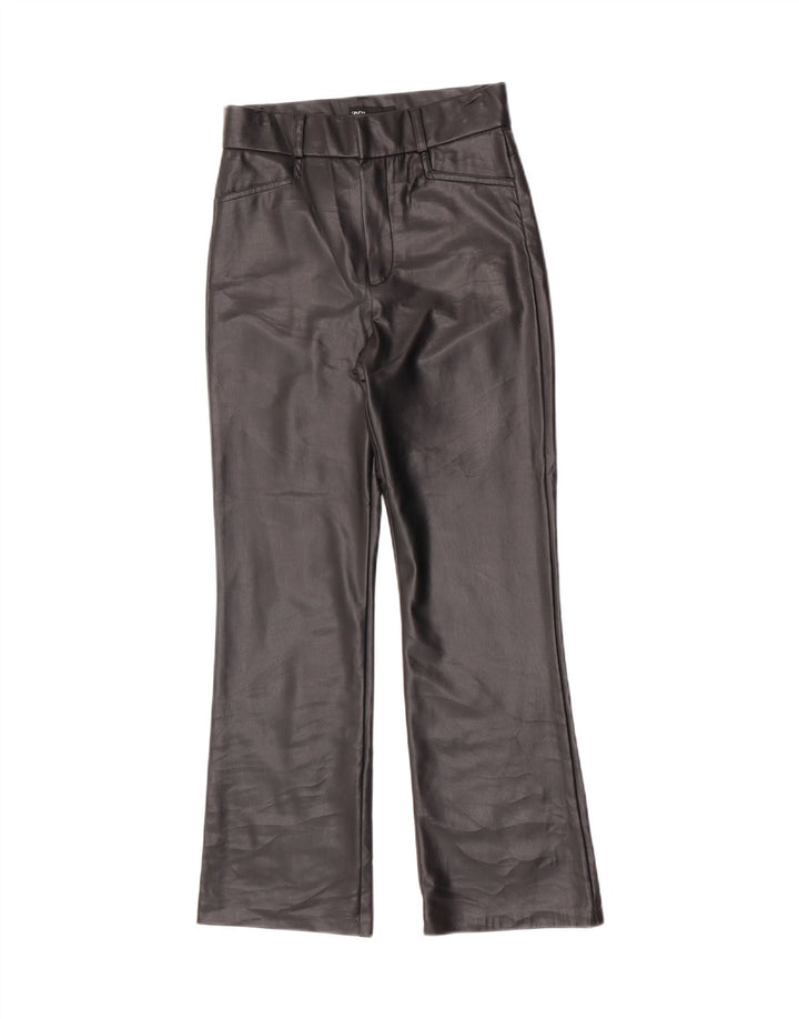 Zara Dame Bootcut imiteret læderbukser Små W26 L27 sort polyurethan