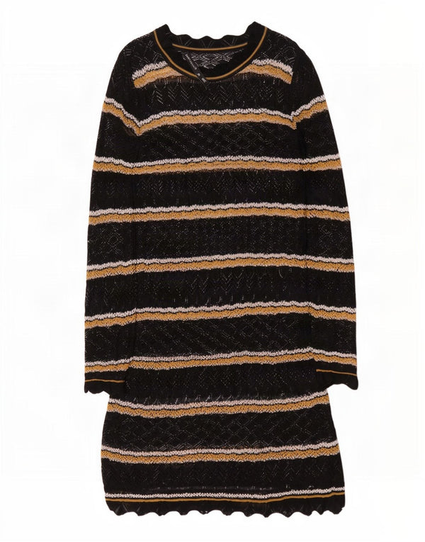 Karen Millen Dame Langærmet Jumper Kjole UK 12 Medium Sort Stribet