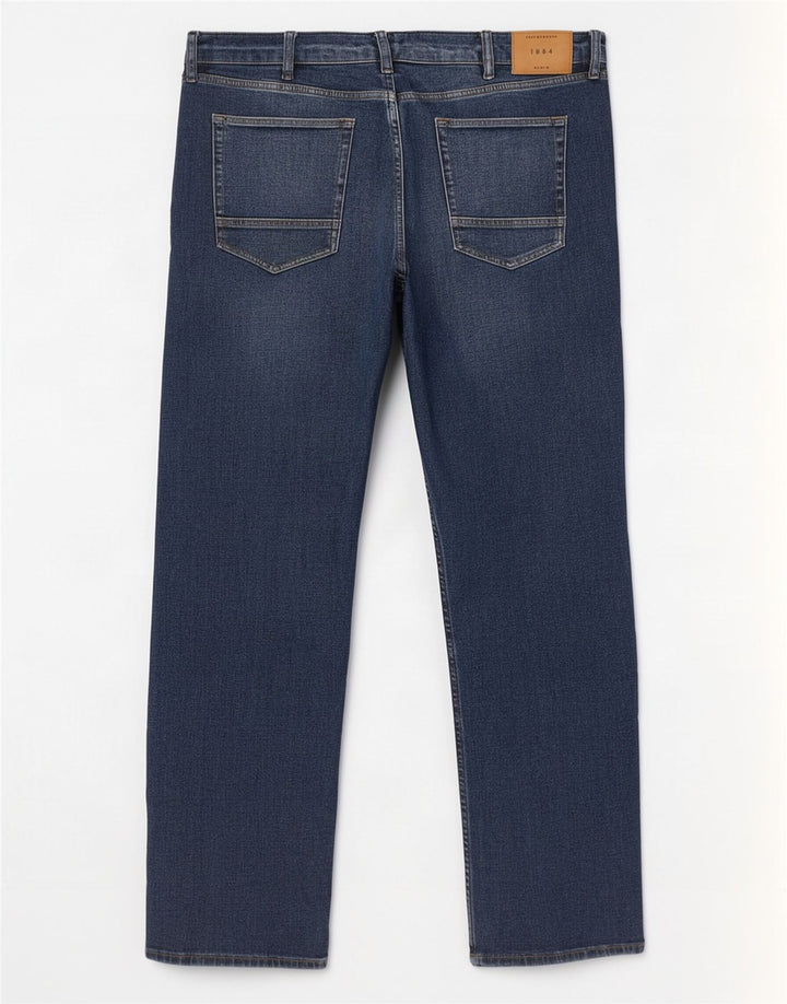 Marks & Spencer Herre Regular Straight Jeans W42 L31 Marineblå Bomuld