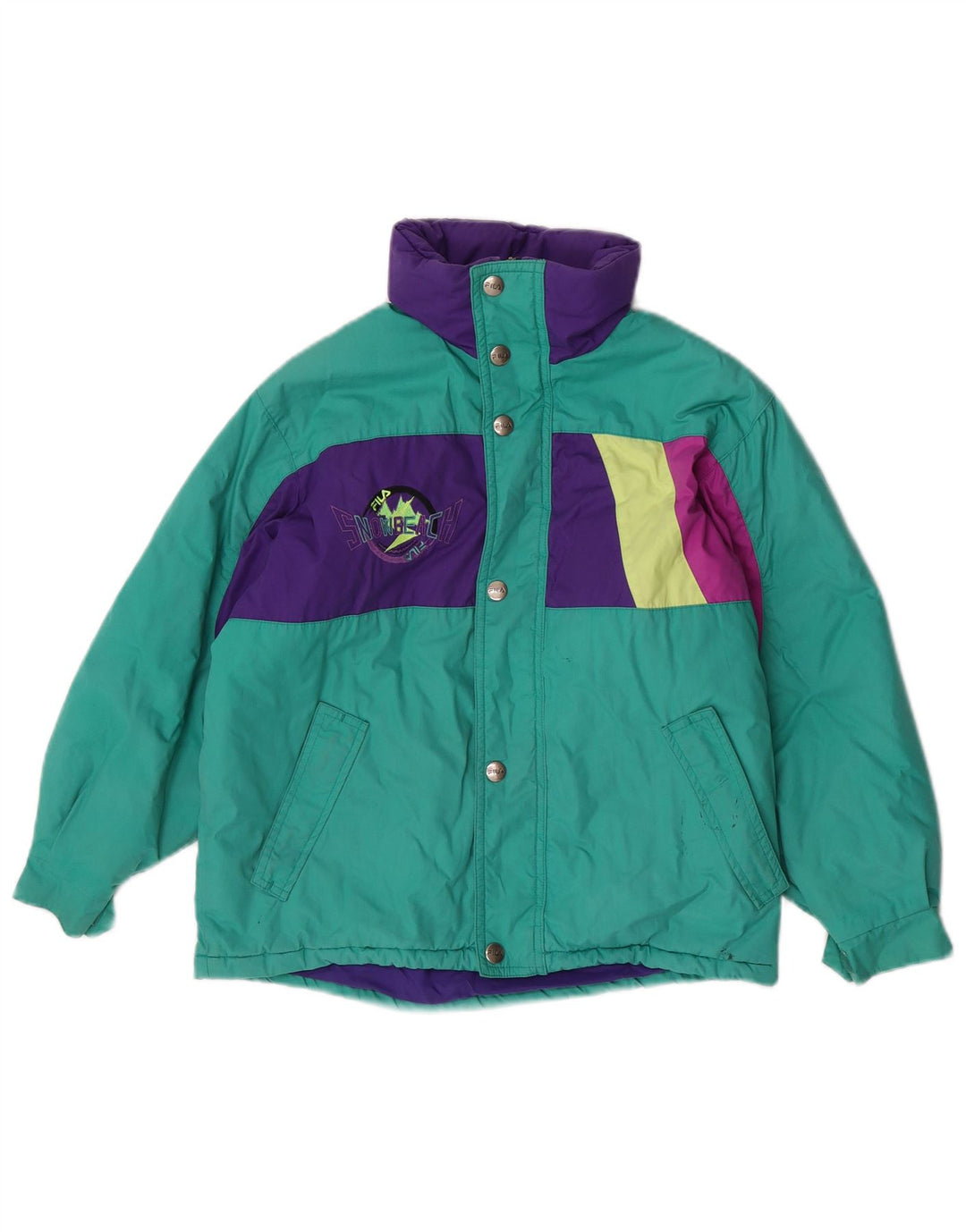 Fila drenge grafisk polstret hættejakke 9-10 år Grøn Colourblock