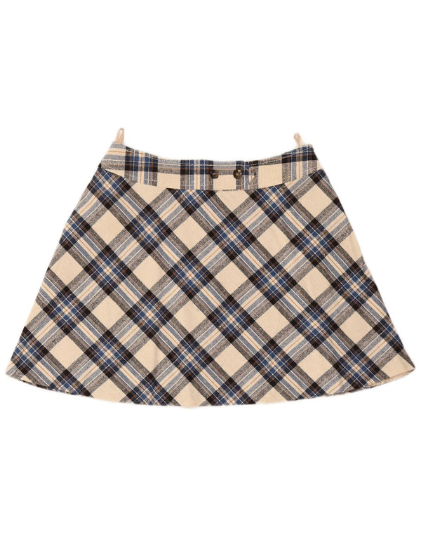 Vintage kvinders højtaljede mininederdel IT 46 Large W28 Beige Plaid