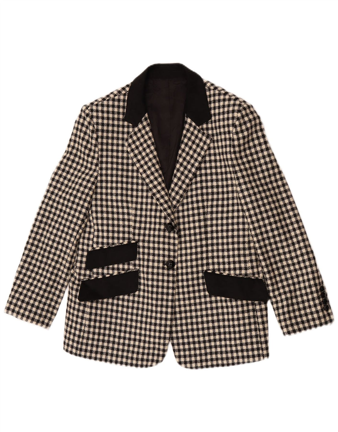 Vintage dame 2-knaps blazerjakke UK 12 Medium Black Houndstooth