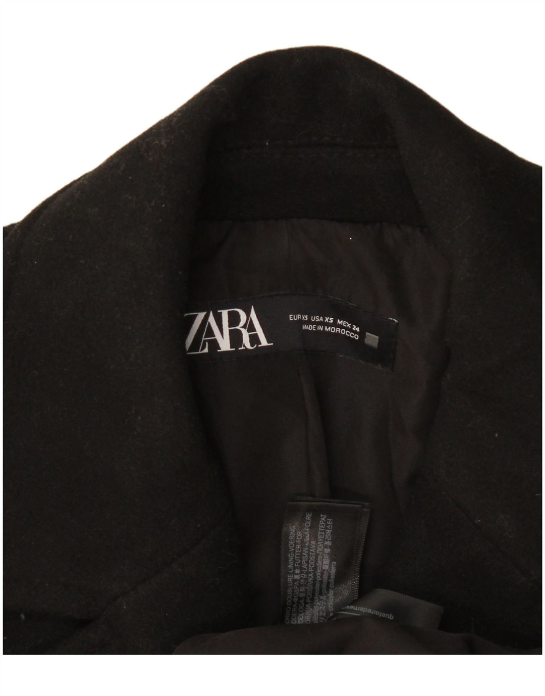 Zara Dame Oversized Dobbeltradet Frakke UK 6 XS Sort Polyester