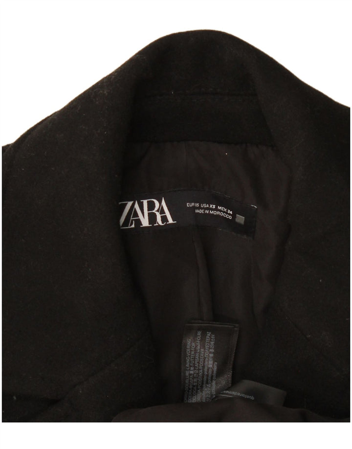 Zara Dame Oversized Dobbeltradet Frakke UK 6 XS Sort Polyester