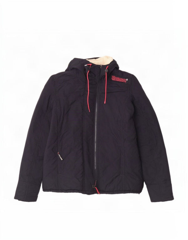 Superdry Womens Windcheater Hooded Quilted Jacket UK 14 Large Navy Blue