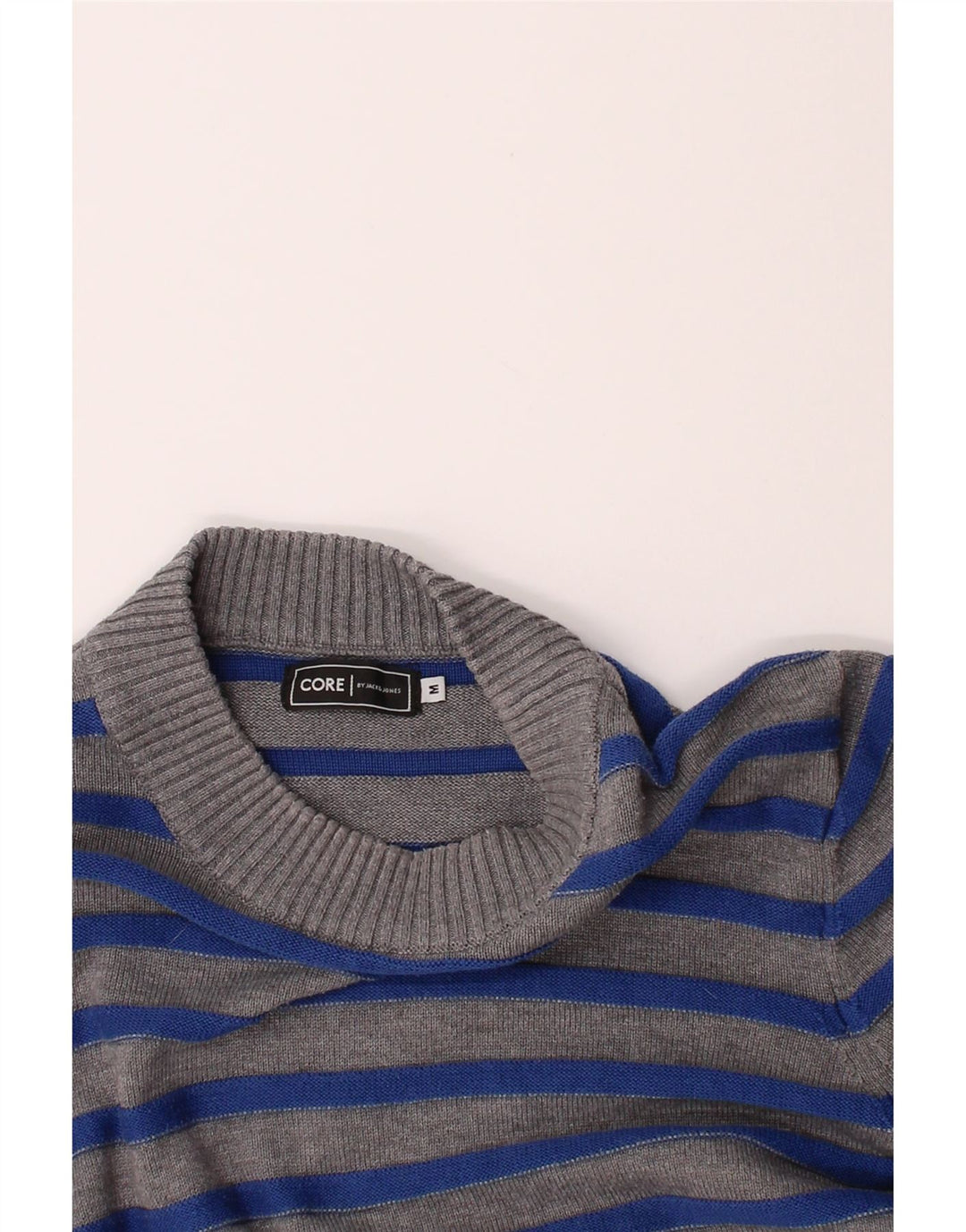JACK & JONES Mens Crew Neck Jumper Sweater Medium Grey Striped Acrylic Vintage Jack & Jones and Second-Hand Jack & Jones from Messina Hembry 