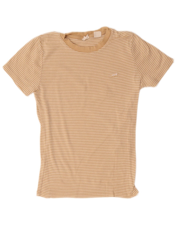 Levi's Dame T-Shirt Top UK 8 Small Beige Nålestribet Bomuld