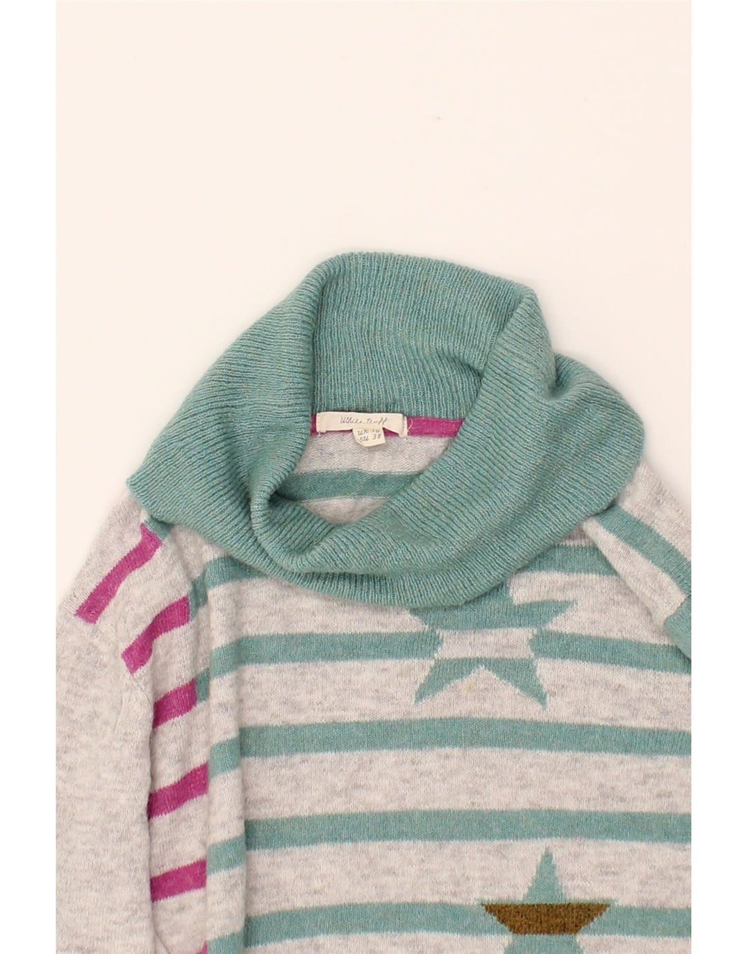 WHITE STUFF Womens Roll Neck Jumper Sweater UK 10 Small Green Patchwork Vintage White Stuff and Second-Hand White Stuff from Messina Hembry 
