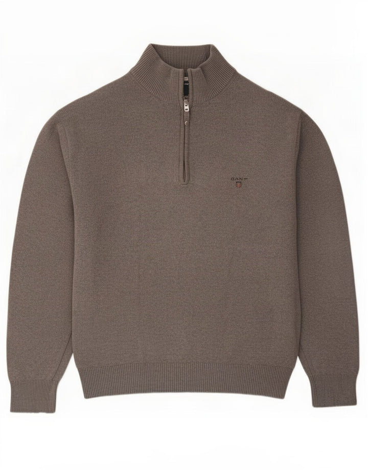 Gant Herre Zip Neck Jumper Sweater Stor Grå Bomuld