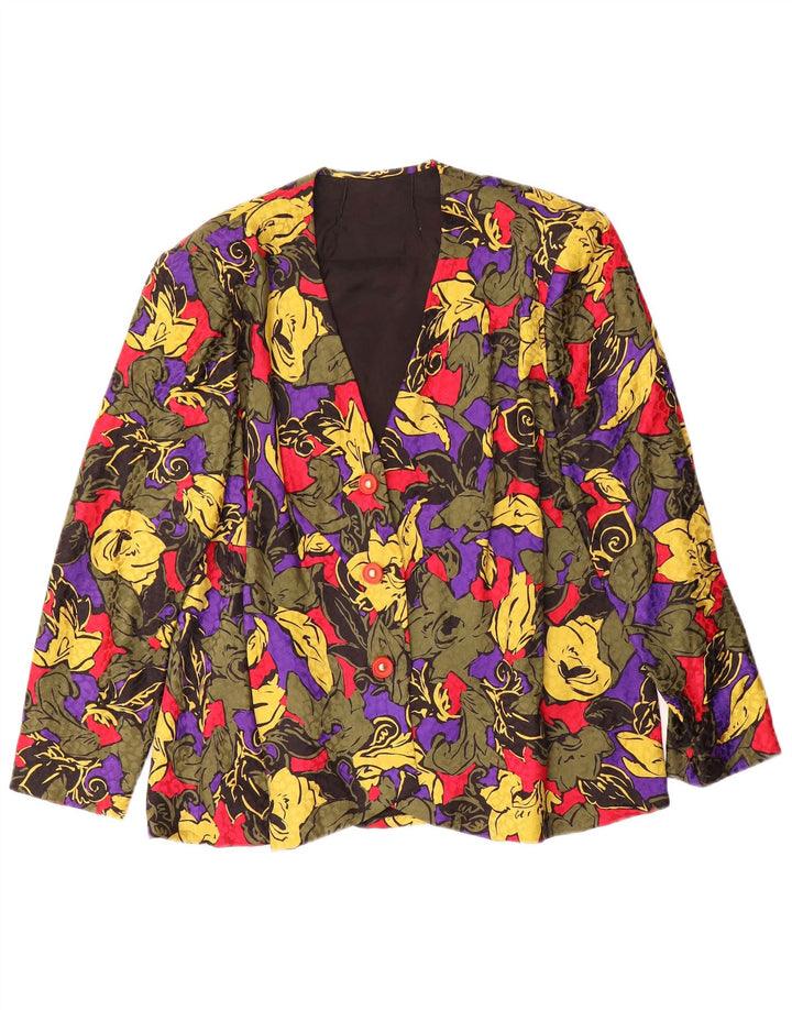Vintage kvinders abstrakt mønster blazerjakke UK 16 Large Multicolor