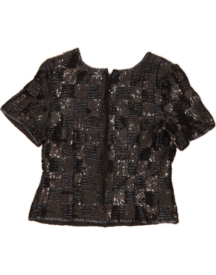 ROMAN Womens Crop Blouse Top UK 16 Large Black Check Polyester Vintage Roman and Second-Hand Roman from Messina Hembry 