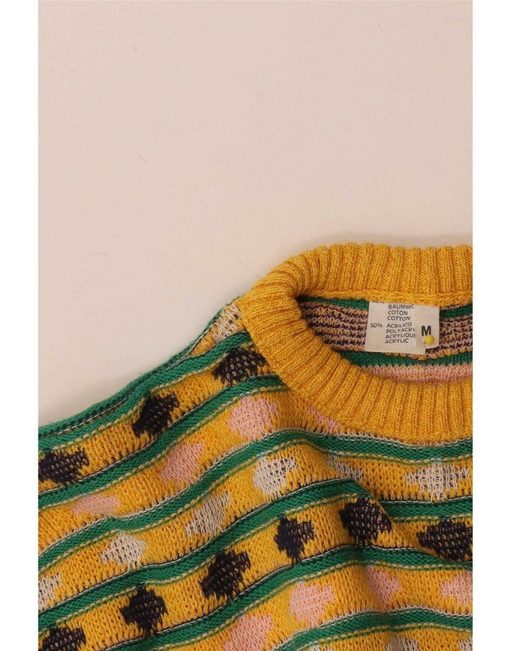 Vintage sweater med rund hals til mænd mellem gul geometrisk bomuld