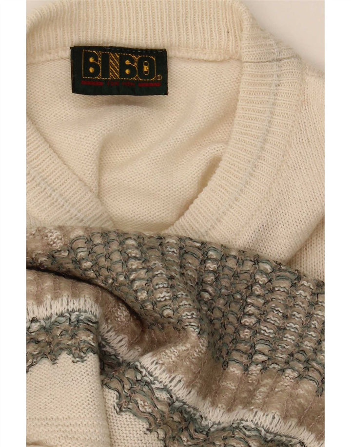 Bibo Herre Crew Neck Jumper Sweater Large White Fair Isle