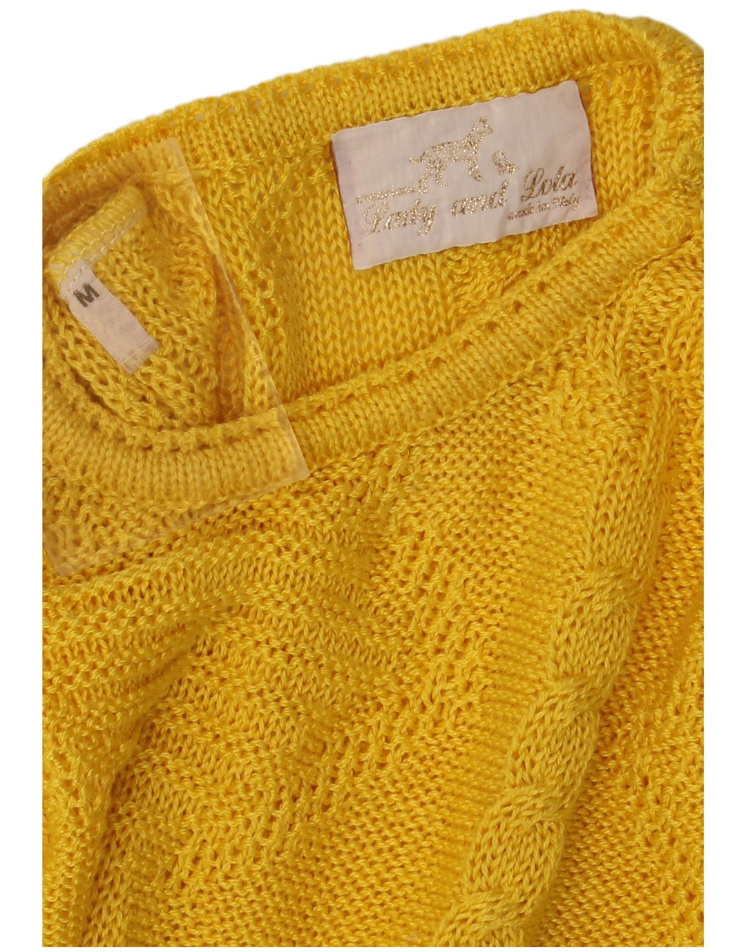 VINTAGE Womens Crew Neck Jumper Sweater UK 14 Medium Yellow Geometric
