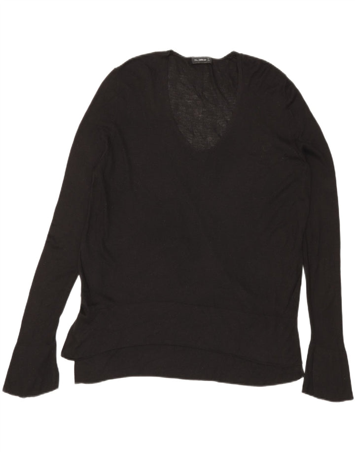 Zara Dame Top Langærmet UK 16 Stor Sort Viscose