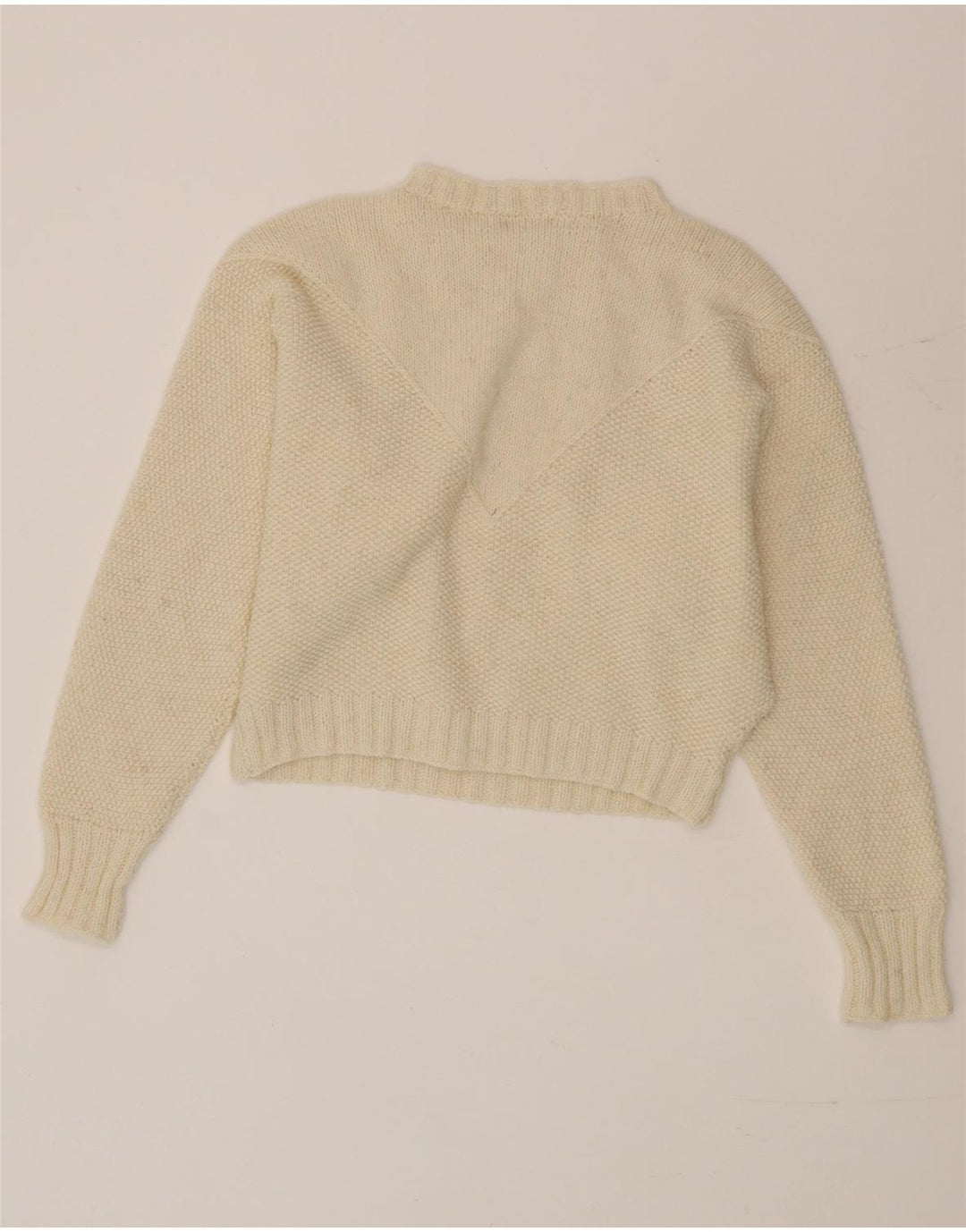 Vintage Dame Crop Turtle Neck Jumper Sweater UK 10 Small White