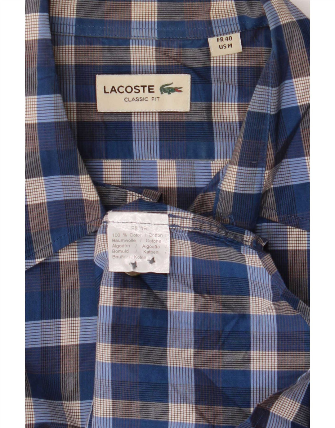 Lacoste Herre Classic Fit skjorte str. 40 Medium Blå ternet bomuld