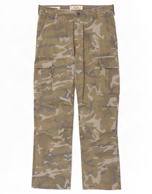 XDYE Mens Straight Cargo Trousers EU 44 Large W34 L32 Green Camouflage