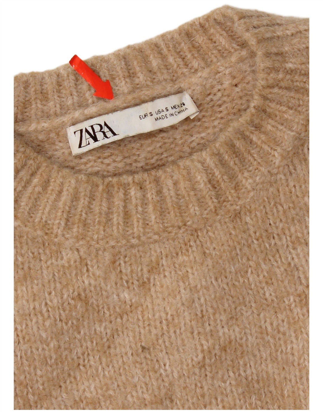 Zara Dame Oversized Crew Neck Jumper Sweater UK 10 Small Beige Polyester