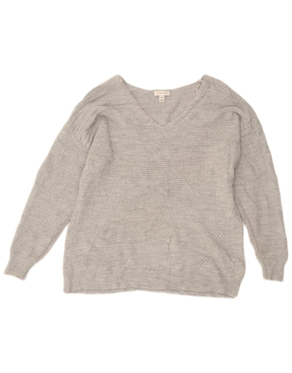 Topshop Dame Oversized V-hals sweater UK 10 Small Grå Akryl