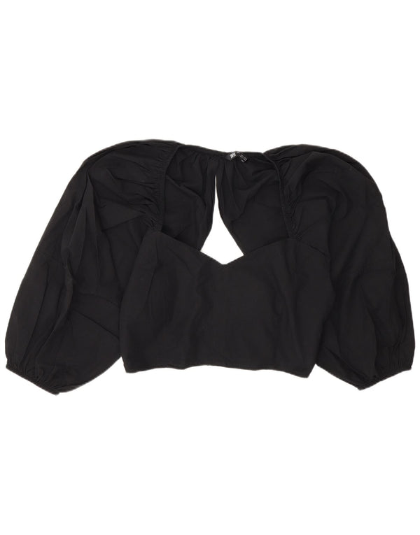 Zara Womens Crop Bluse Top UK 14 Large Black