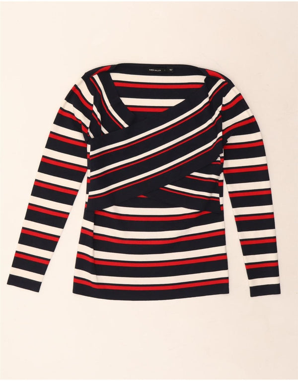 KAREN MILLEN Womens Top Long Sleeve UK 14 Large Multicoloured Striped