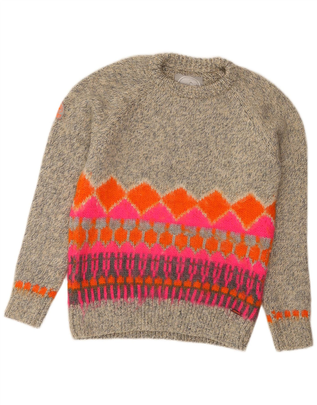 Superdry sweater med rund hals til kvinder UK 14 Medium Grey Fair Isle