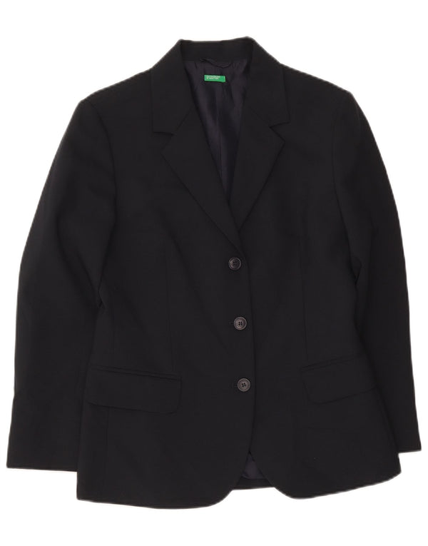 Benetton Dame 3 Button Blazer Jacket IT 42 Medium Navy Blue Polyester