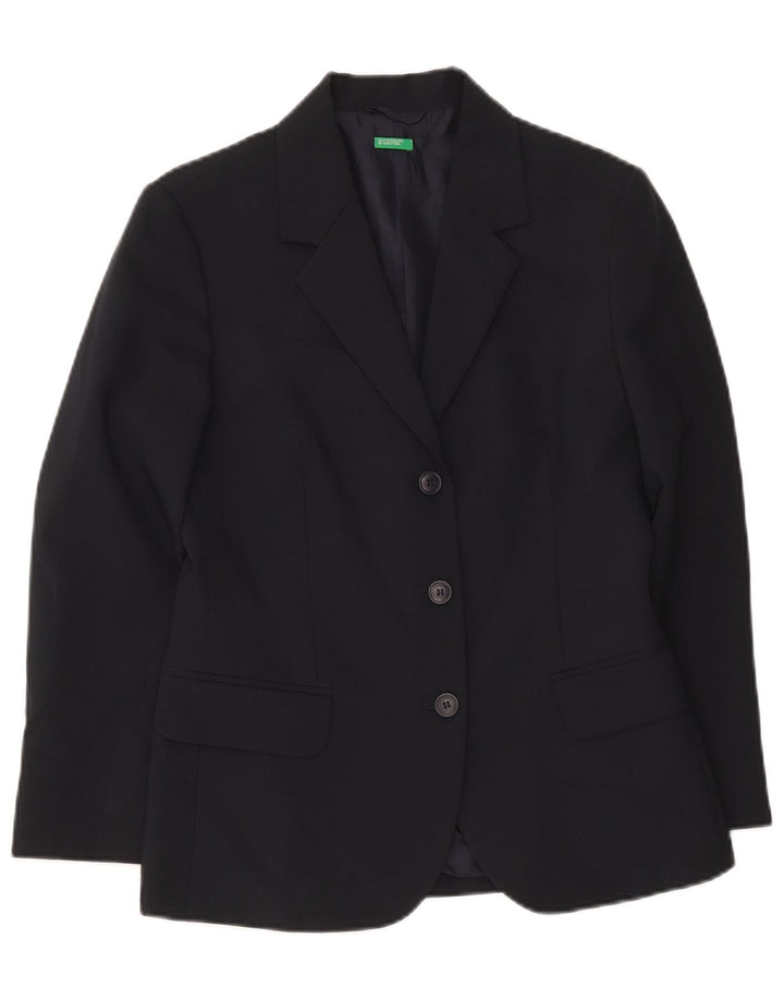 Benetton Dame 3 Button Blazer Jacket IT 42 Medium Navy Blue Polyester