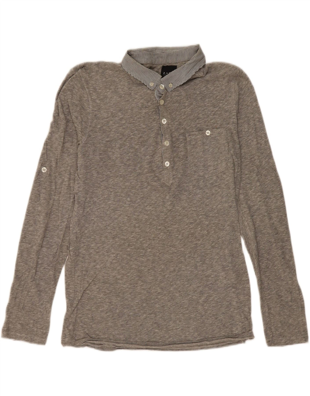 Zara Langærmet Polo Shirt til mænd, mellemgrå flækket