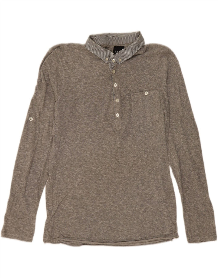 Zara Langærmet Polo Shirt til mænd, mellemgrå flækket