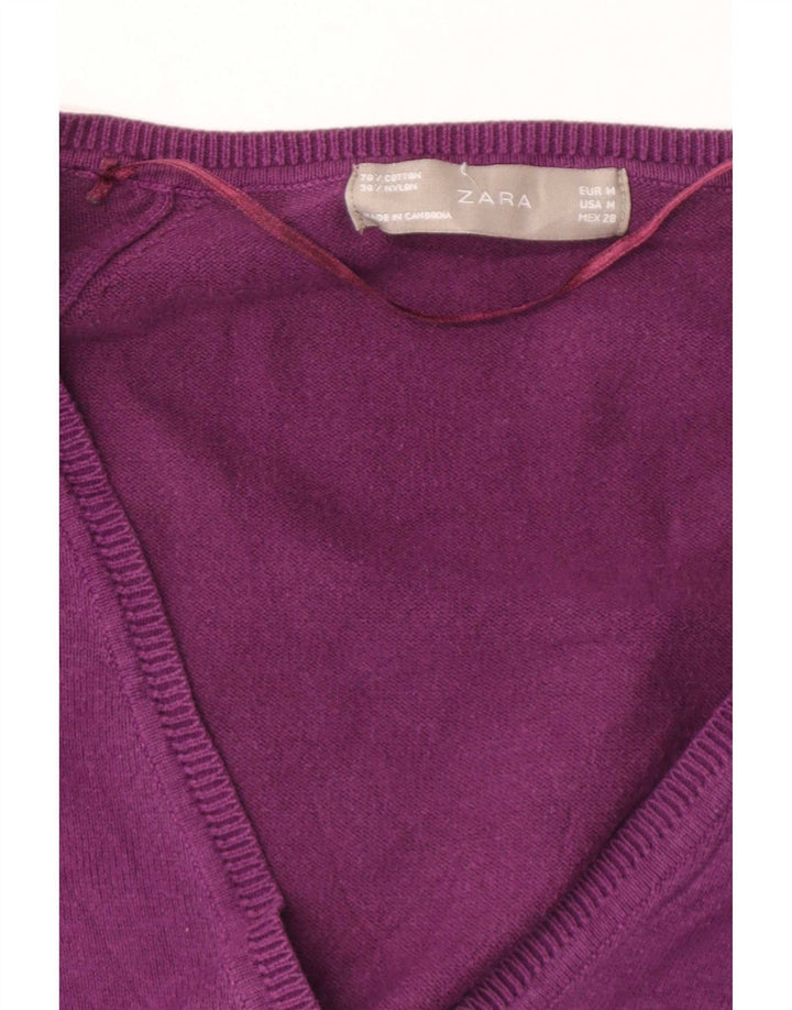 Zara Dame Cardigan Sweater UK 14 Medium Lilla Bomuld