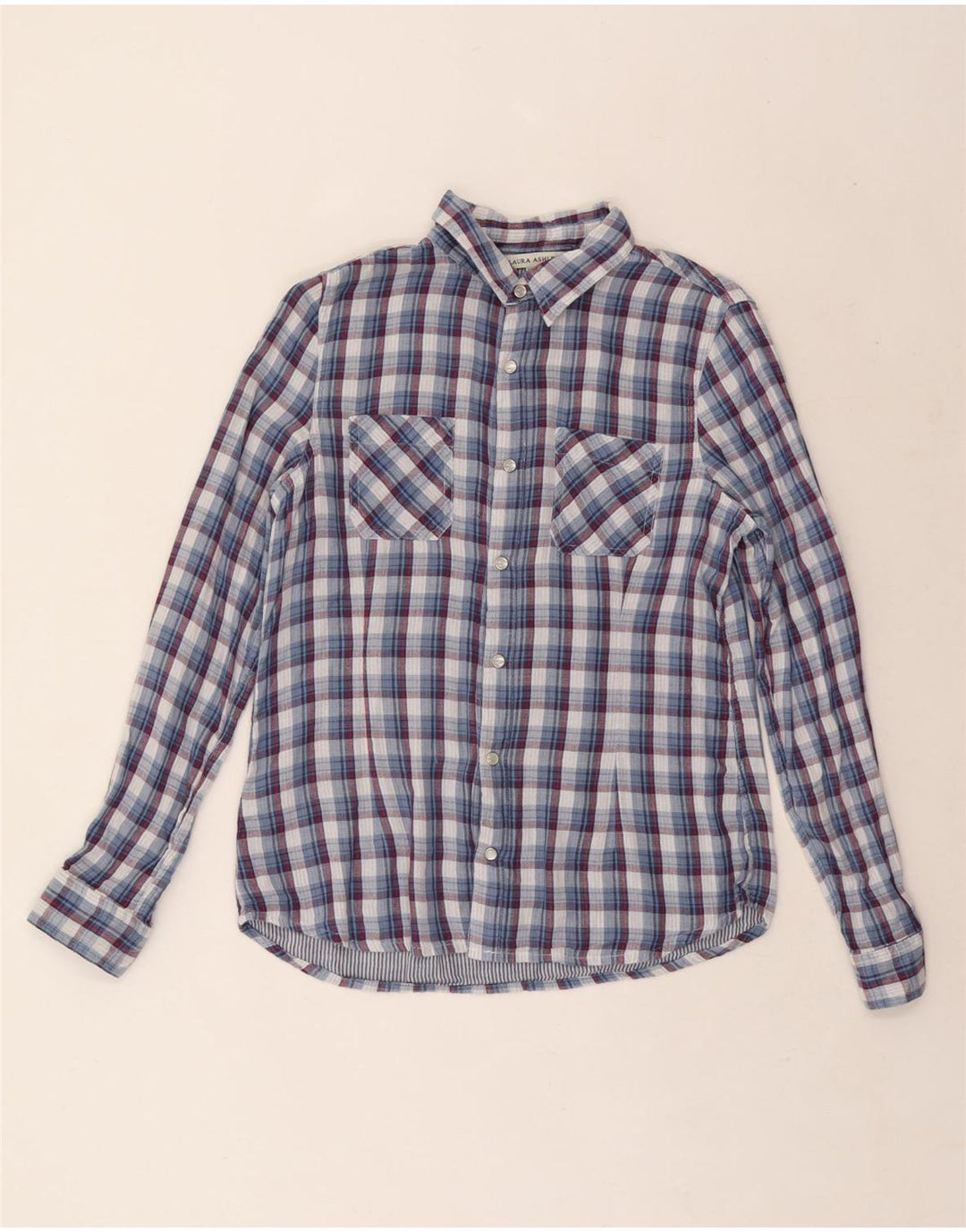 Laura Ashley Dameskjorte UK 12 Medium Blue Ternet Bomuld