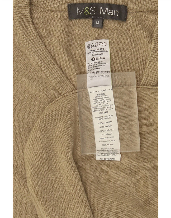 Marks & Spencer Herre V-hals sweater Medium Beige Akryl