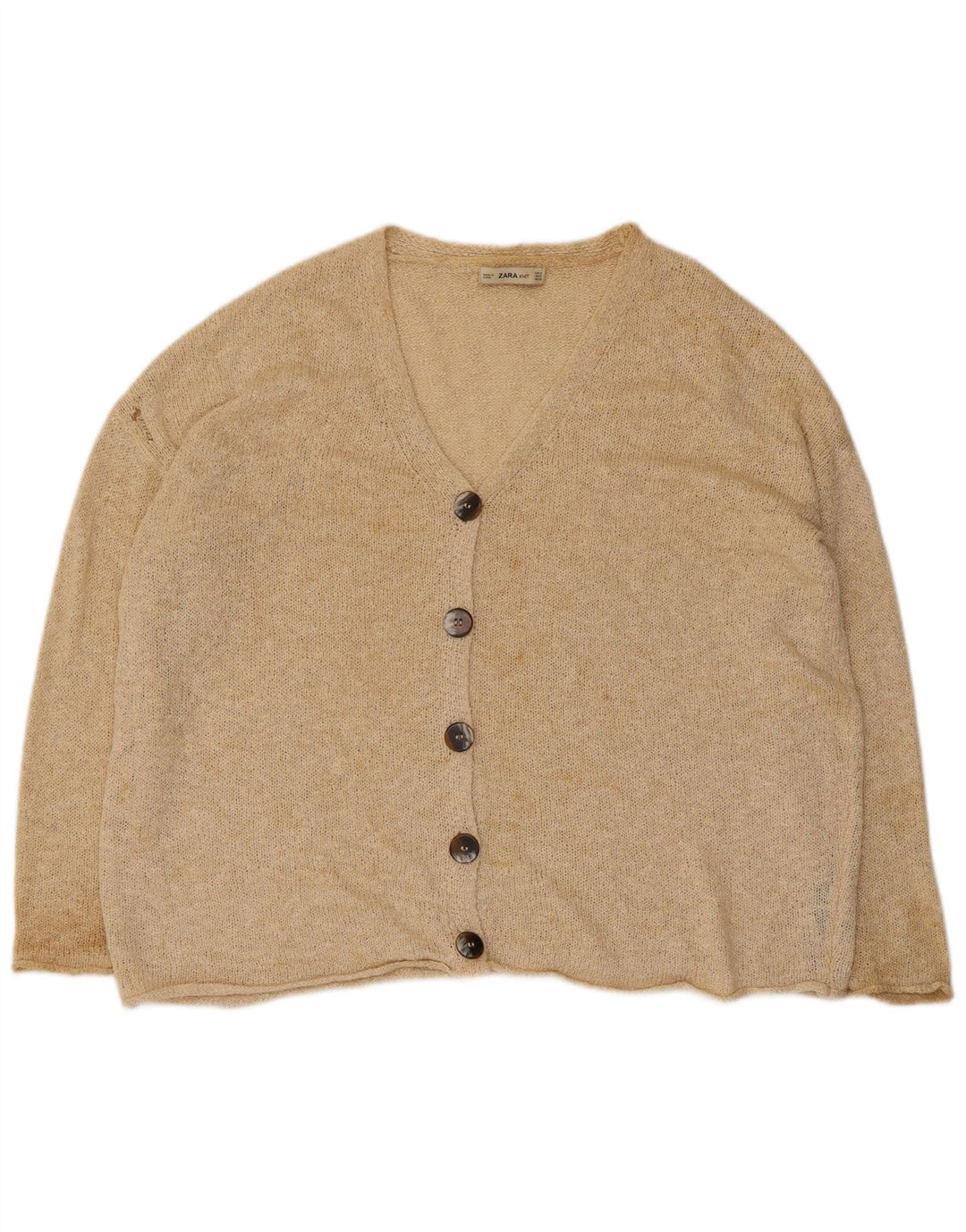 Zara Dame Oversized Cardigan Sweater UK 14 Medium Beige Akryl
