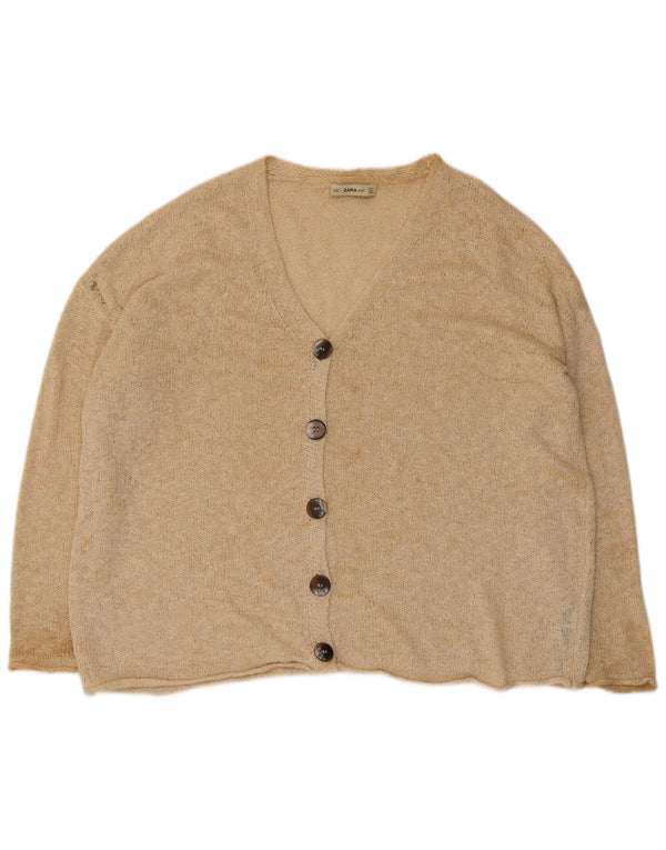 Zara Dame Oversized Cardigan Sweater UK 14 Medium Beige Akryl