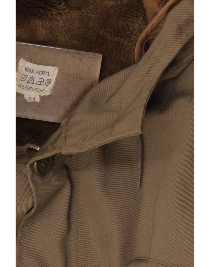 VINTAGE Herre Military Hooded Parka Jacket IT 54 2XL Khaki Bomuld