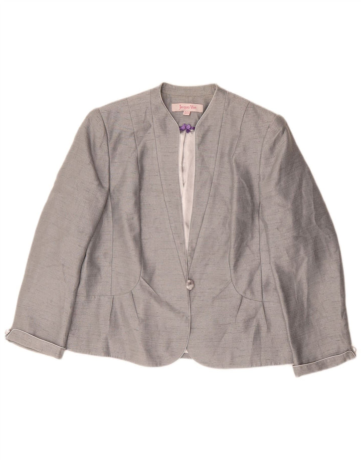 Jacques Vert Dame 1 Knap Blazer Jakke UK 16 Stor Grå Viscose