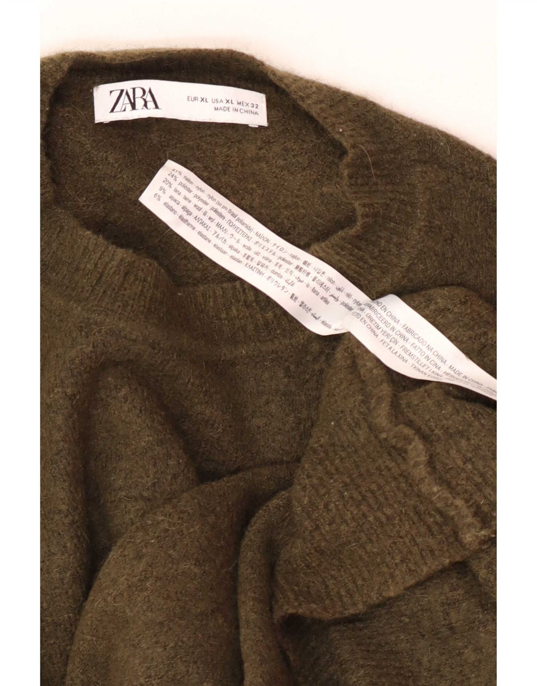 Zara Herre sweater med rund hals XL Khaki Nylon