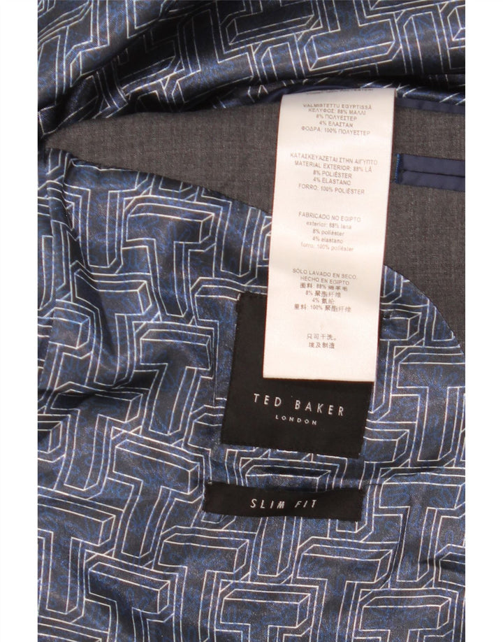 TED BAKER Herre 2-knaps Slim Fit Blazer Jacket UK 40 Stor Grå Uld