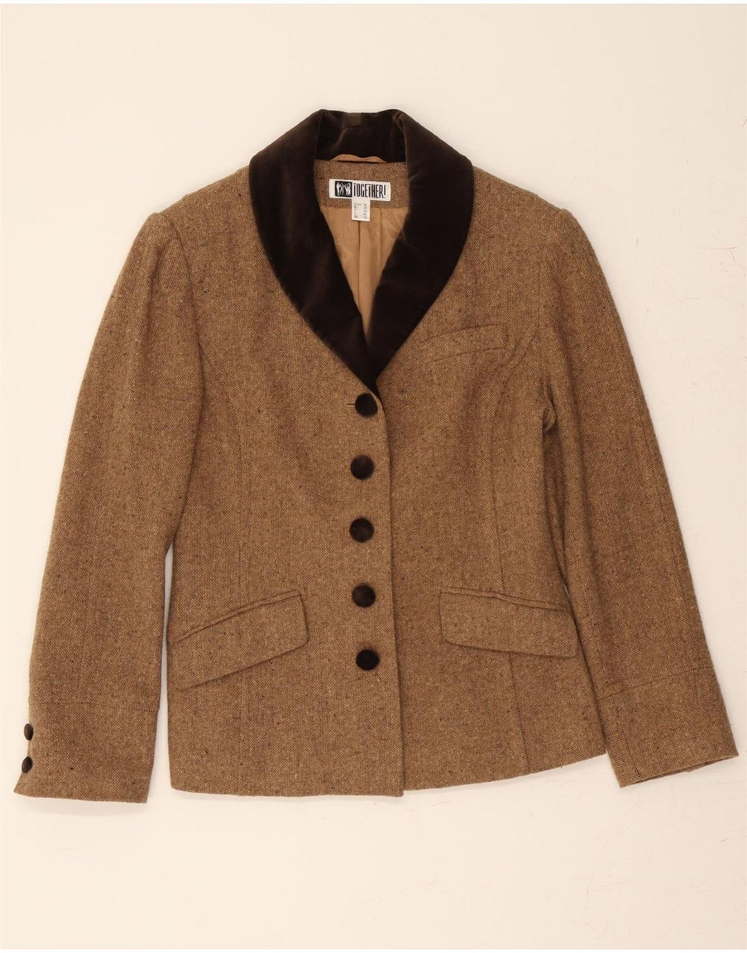 TOGETHER Womens 5 Button Blazer Jacket UK 10 Small Brown Polyacrylic Vintage Together and Second-Hand Together from Messina Hembry 