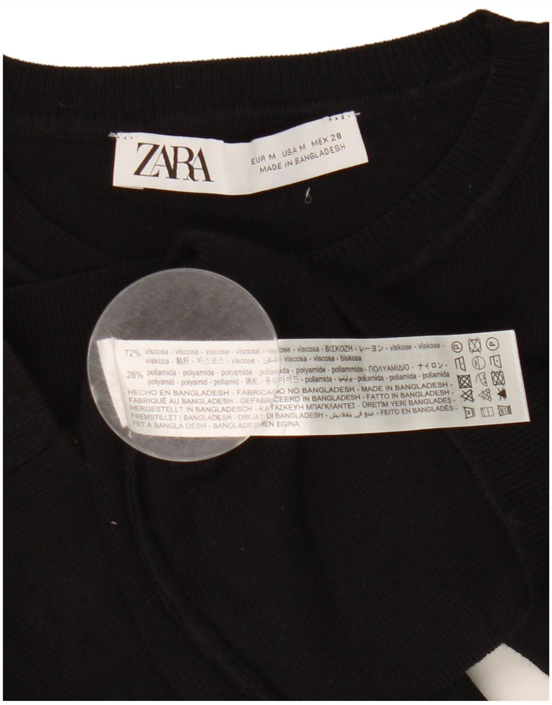 Zara Womens Crop T-Shirt Top UK 12 Medium Black Viscose