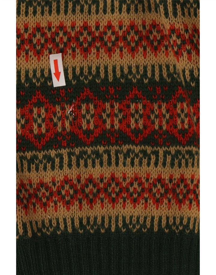 Vintage herre V-hals sweater mellemgrøn stribet uld