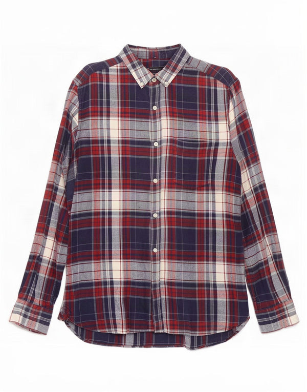 French Connection Herre Flanelskjorte Medium Navyblå Plaid Bomuld
