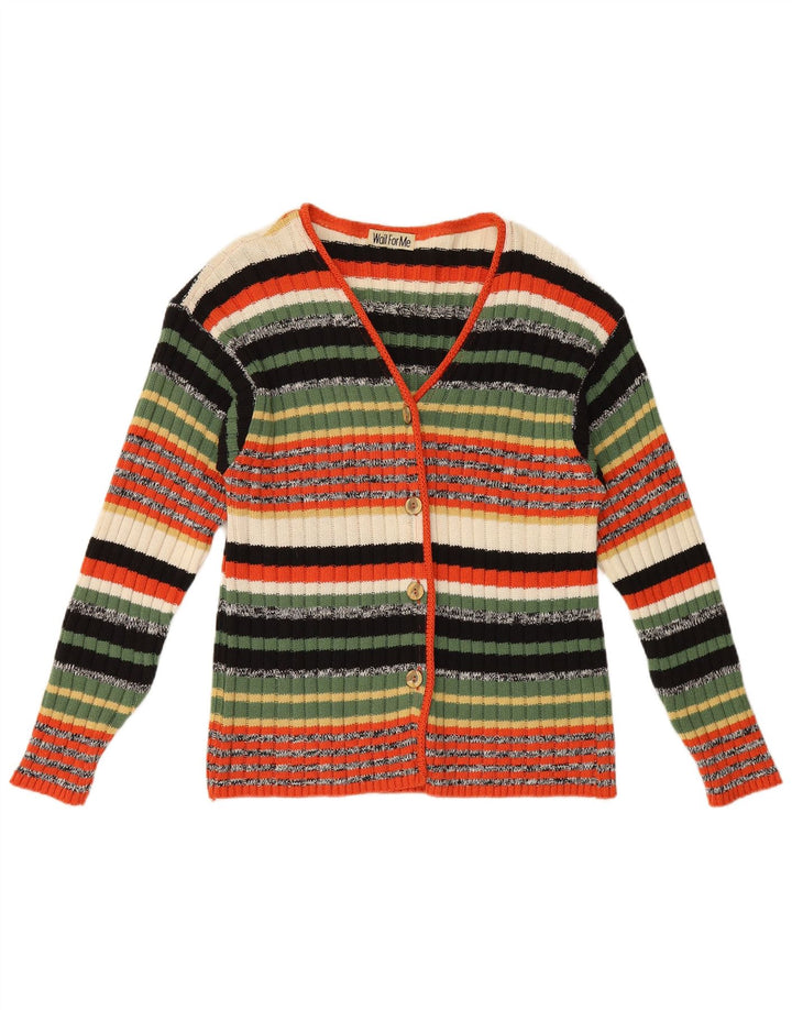 Vintage dame cardigan sweater UK 16 Stor flerfarvet stribet uld