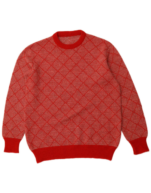VINTAGE Herre Crew Neck Sweater IT 52 Stor Rød Geometrisk