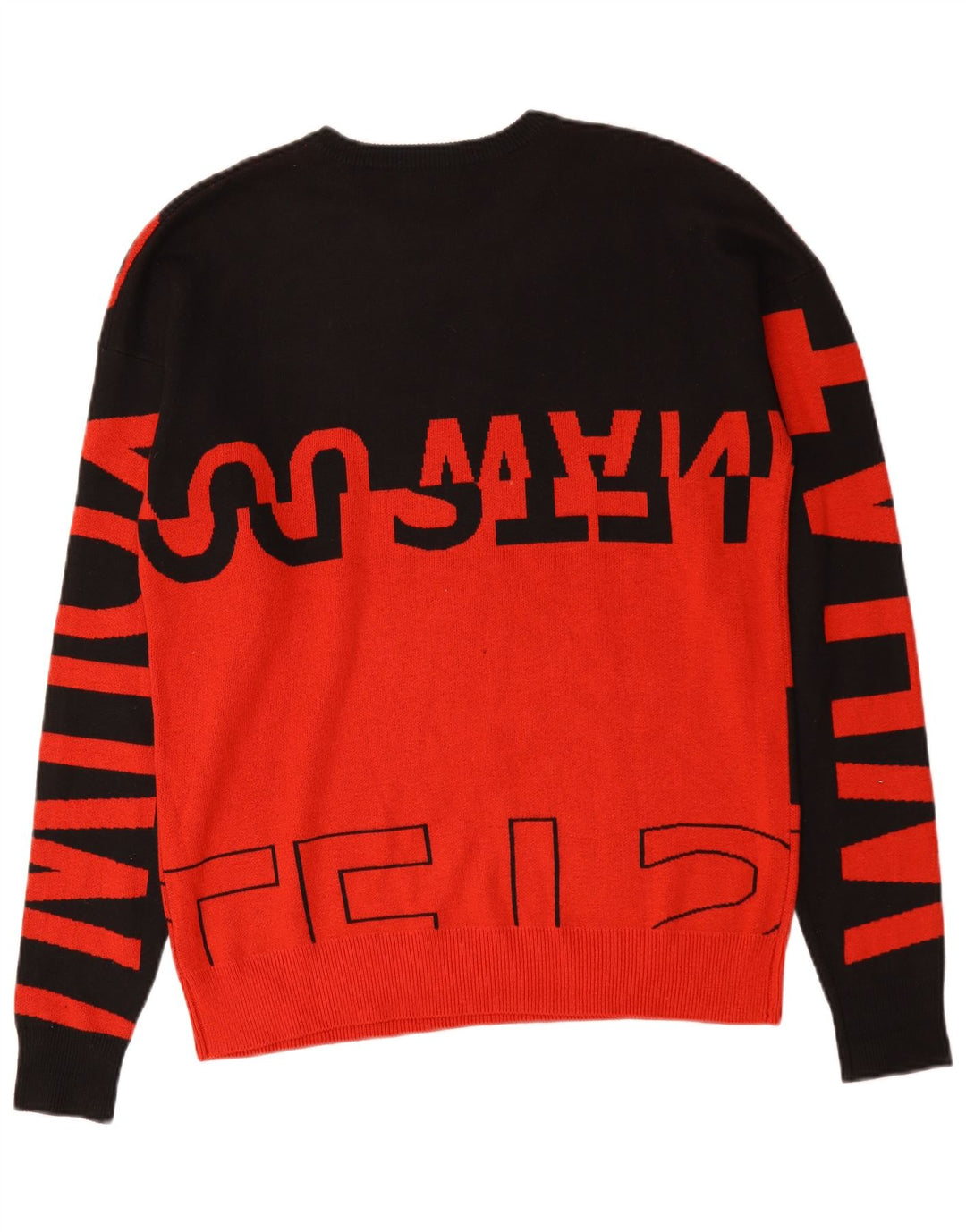 Zara Herre grafisk rund hals sweater Medium Rød Colourblock Nylon