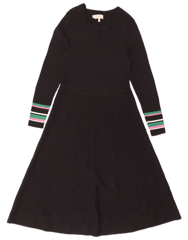 Hobbs Dame Langærmet Jumper Kjole UK 16 Stor sortstribet Merinould
