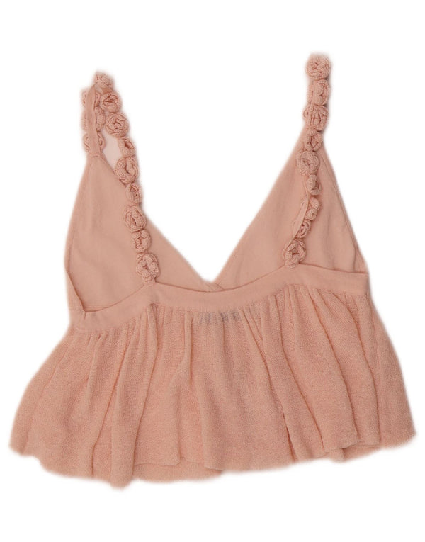 Zara Womens Knit Sleeveless Crop Top UK 12 Medium Pink Floral